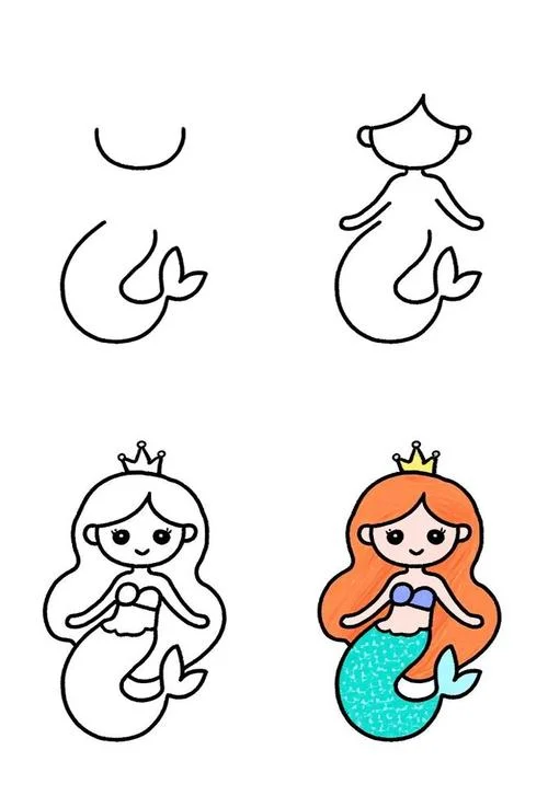 漂亮公主简笔画美人鱼-漂亮公主美人鱼简笔画