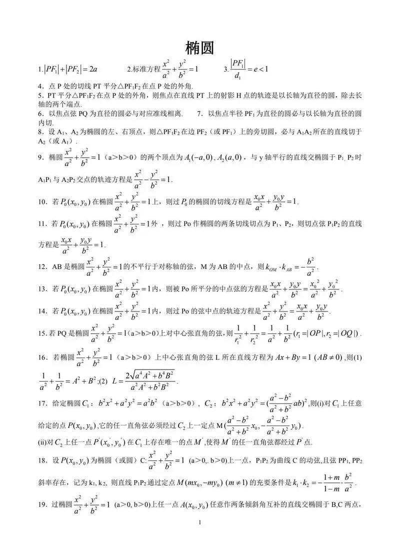 高中椭圆所有公式_2