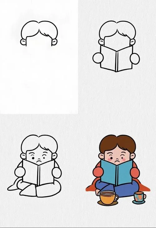 小女孩看书怎么画简笔_2