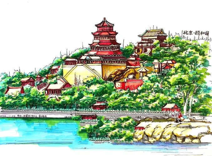 颐和园景点手绘-颐和园景点手绘