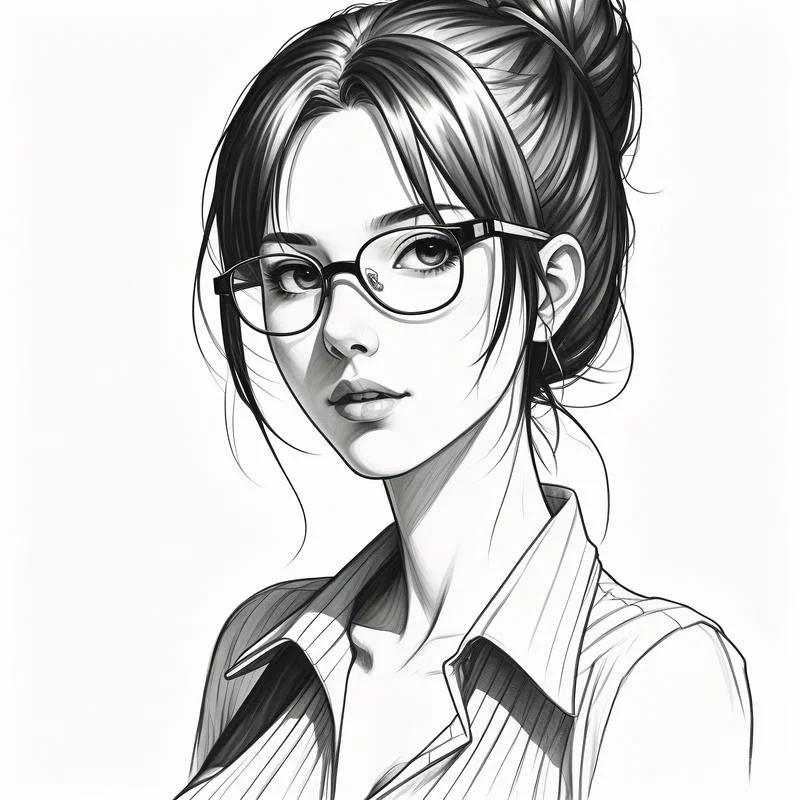 女孩的简笔画戴眼镜_2