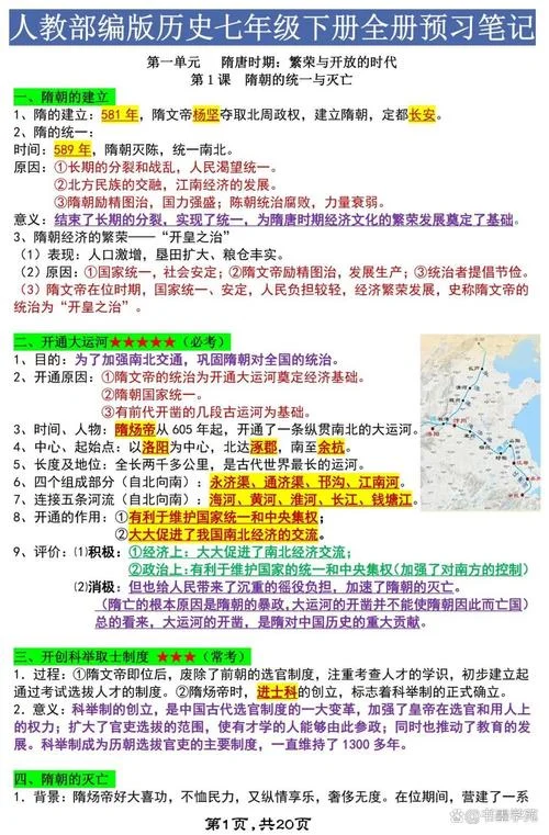 七年级上下册历史笔记总结-七年级历史综合笔记总结