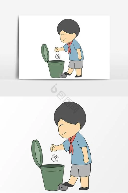 儿童扔垃圾的简笔画_1