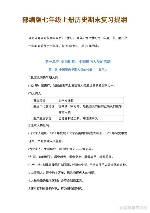 初一上册历史提纲-初一上册历史提纲