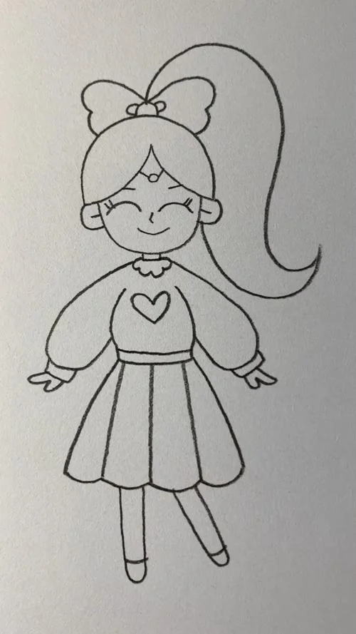 正面扎马尾的简笔画-正面扎马尾简笔画