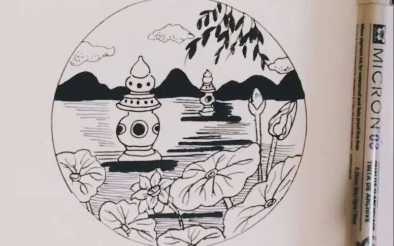 杭州三潭印月简笔画-杭州三潭印月简笔