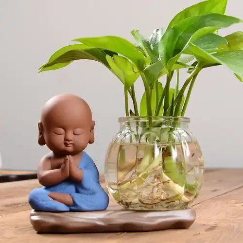 创意彩砂小和尚沙弥玻璃花瓶摆件绿萝铜钱草水养植物花插水培花盆