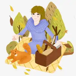 秋天秋日紫衣女子猫咪野餐png图图片素材其他格式下载动漫人物大全