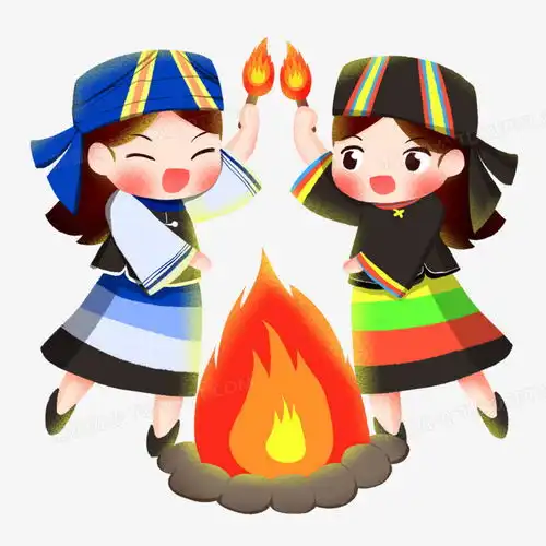 手绘少数民族姑娘围着篝火跳舞插画元素png图片素材下载手绘png熊猫办公