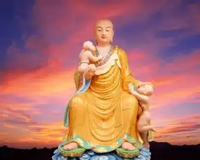 什么神佛像右手上抱一男孩,左下腿靠一小孩,左手拿着圣旨,有胡子