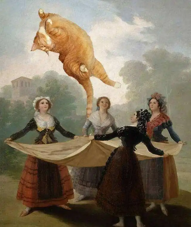 当世界名画里出现一只大胖橘猫,画面竟然古怪又和谐