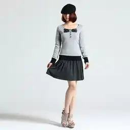 凡妮女装2011春秋日韩灰色长袖连衣裙