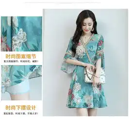 2018夏新款v领印花雪纺时尚修身韩版超仙小清新碎花小个子连衣裙
