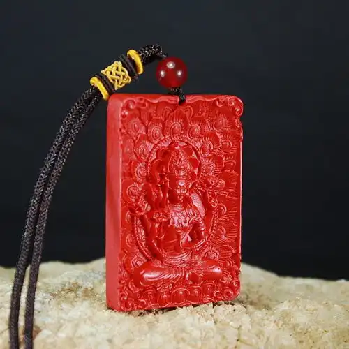 天然朱砂本命佛千手观音双面工艺项链吊坠挂件