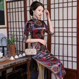 韵致满满,复古精品,长款金丝绒旗袍