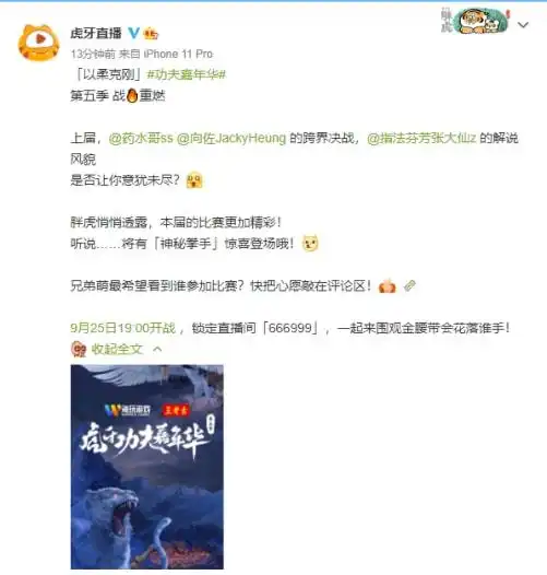 第五季虎牙功夫嘉年华时间确定,神秘拳手倾力相助,网友期待中