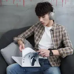 秋季新款格子衬衫男装长袖美式休闲潮流帅气青年纯棉休闲寸衬衣