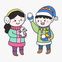 卡通圣诞节冬季雪地堆雪人的小孩子图片素材其他格式下载动漫人物大全