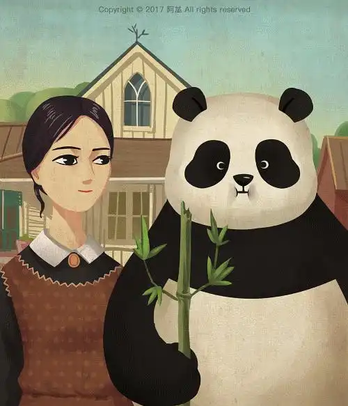 插画师用熊猫滚滚cos经典名画电影,萌到犯规