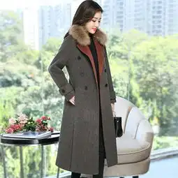 jeanesunp秋冬女撞色西装领ab面修身长款深灰色毛呢外套呢子大衣