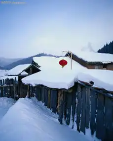 白雪世界0077白雪世界图自然风景图库屋顶插挂红灯笼