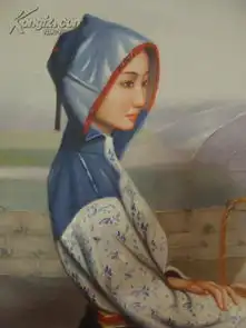 师大出未署名重漆油画江南女子,拱桥隐隐在烟雨中,少女披戴头巾,提着竹篮,娴雅婉约还有一点点忧郁,将女子之风韵展露极致