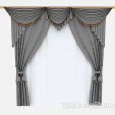灰色家居窗帘3d模型下载