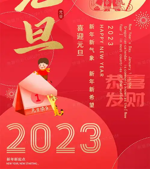 2023元旦海报新年喜迎元旦海报红色红金喜庆新年过年跨年word模板下载熊猫办公