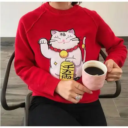 施悦名2018毛衣招财猫高领打底衫内搭线衣女针织衫宽松款图片大全邮乐官方网站