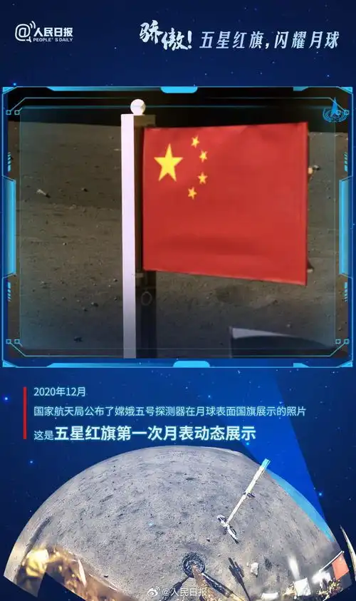 骄傲转发五星红旗和月球的4次同框照