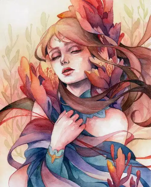 太美了吧她笔下的水彩少女自带神话色彩,梦幻又美好,撩动心扉