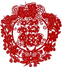 窗花图案与教程之多子多福葡萄蝴蝶福字窗花剪纸
