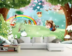 唯美卡通儿童房清新儿童房小孩房壁画图片素材psd效果图下载儿童房背景墙图大全电视背景墙编号16518704