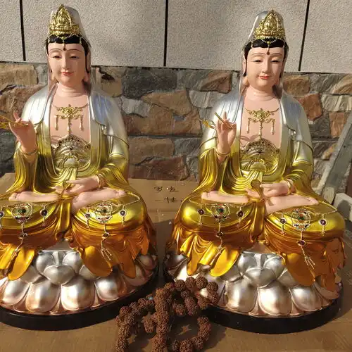 观音菩萨神像树脂敦煌彩观音大士佛像摆件西方三圣厂家供应