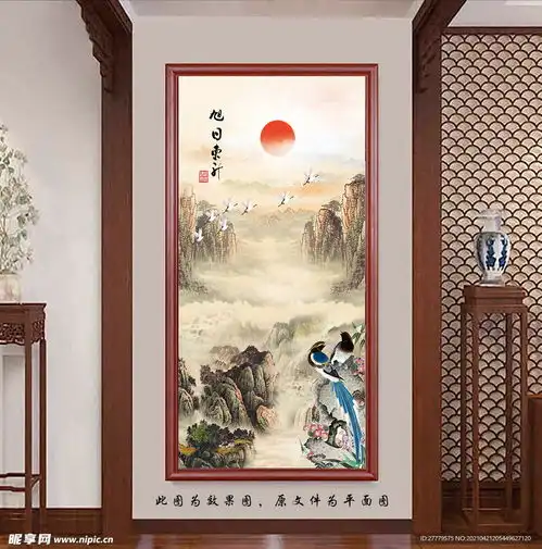 中式山水玄关画设计图室内广告设计