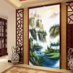 高山流水玄关装饰画图片素材效果图下载动物花鸟玄关大全中式玄关编号12567579