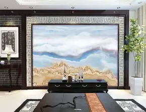 大理石纹理天空白云山水大海背景墙