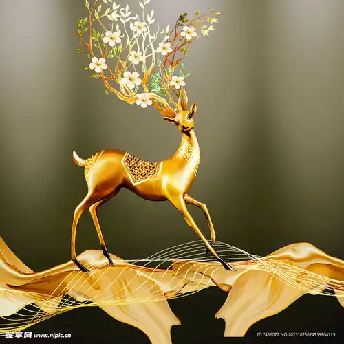 金色麋鹿绸布挂画设计图psd分层素材psd分层素材