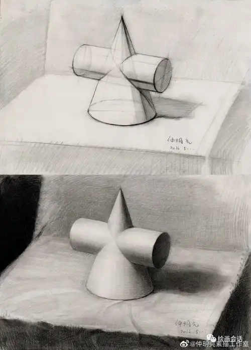 超精彩的一组几何体石膏素描作品赶紧码起来