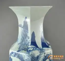 清嘉道45厘米青花山水六方花瓶