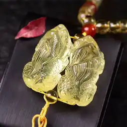 天然黄水晶双貔貅车挂件配红玛瑙转运珠黄色流苏车饰辟邪开运招财进宝2090