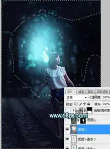 photoshop打造梦幻的暗青色树林逆光人物图片调色教程