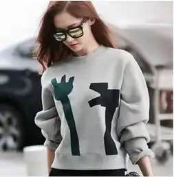 2014秋冬装韩国少女时代林允儿同款机场灰色长袖acn抽象卫衣