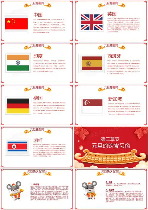 红色喜庆中国风鼠兆丰年元旦班会ppt模板下载25页卡通熊猫办公