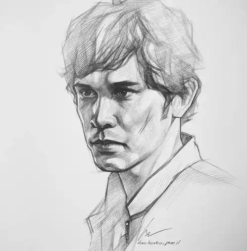 这组素描速写人物,排线整齐结构到位造型形象