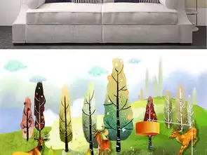 北欧小清新手绘水彩卡通麋鹿大树田园背景墙图片素材效果图下载手绘电视背景墙图大全电视背景墙编号18473124