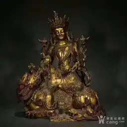 明代鎏金金狮观音文殊菩萨坐像