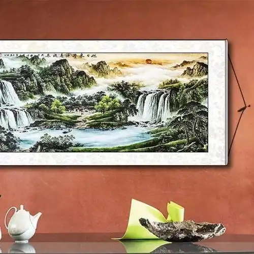 鸿运当头山水画中式靠山招财字画卷轴办公室挂画客厅装饰画国画