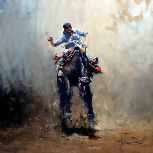 美国西部牛仔,画家roberthagan油画作品,色彩明快,光影效果也