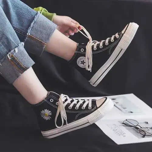 小雏菊帆布鞋女2020新款韩版ulzzang网红百搭学生港风ins潮板鞋子